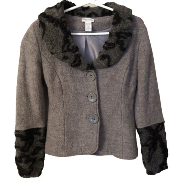 Soft Surroundings Jackets & Blazers - SOFT SURROUNDINGS XS GREY WOOL 3 BUTTON JACKET WITH PATTERNED COLLAR AND CUFFS
